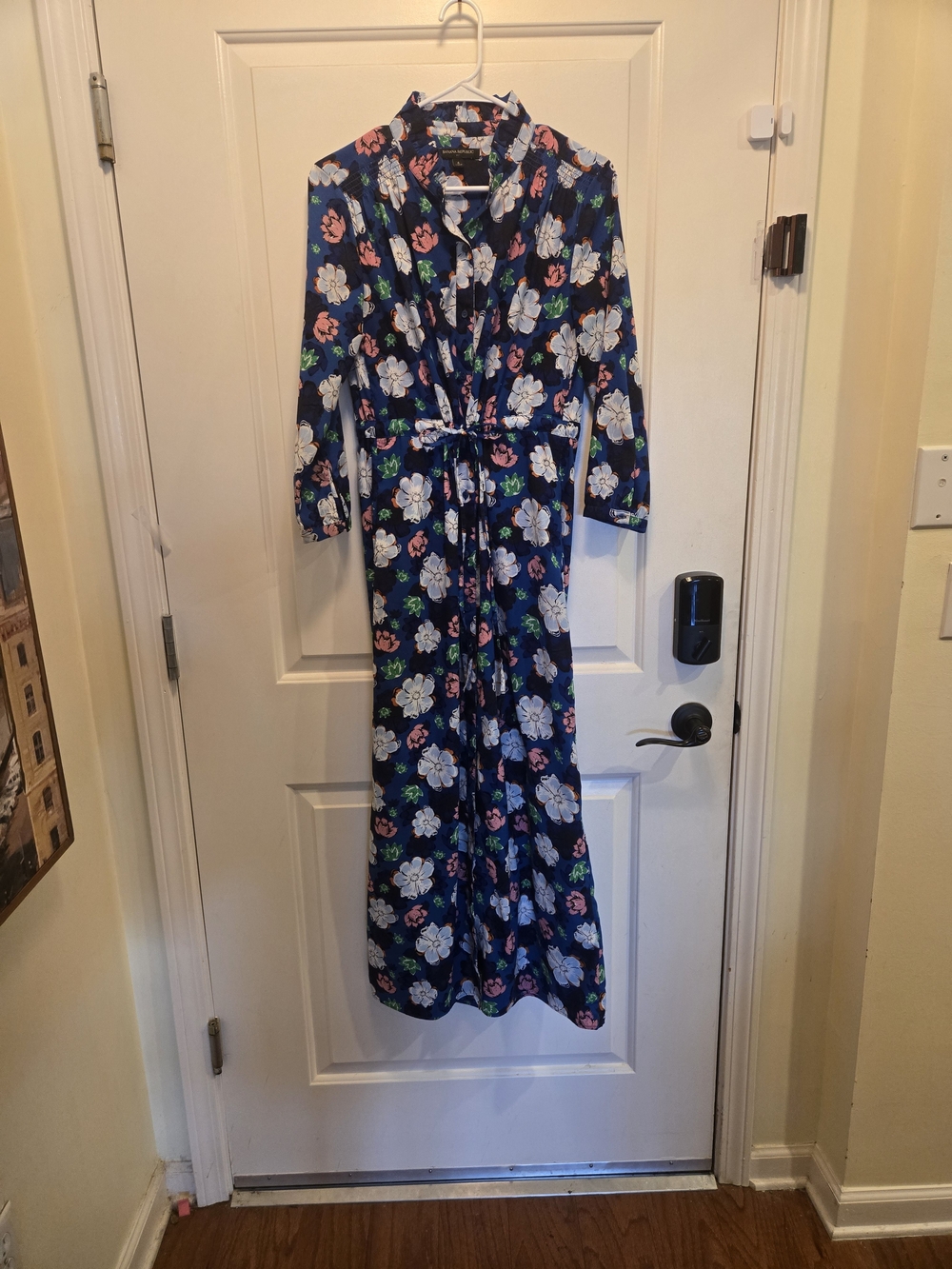 Banana Republic Navy Floral Maxi Dress with Tie Waist